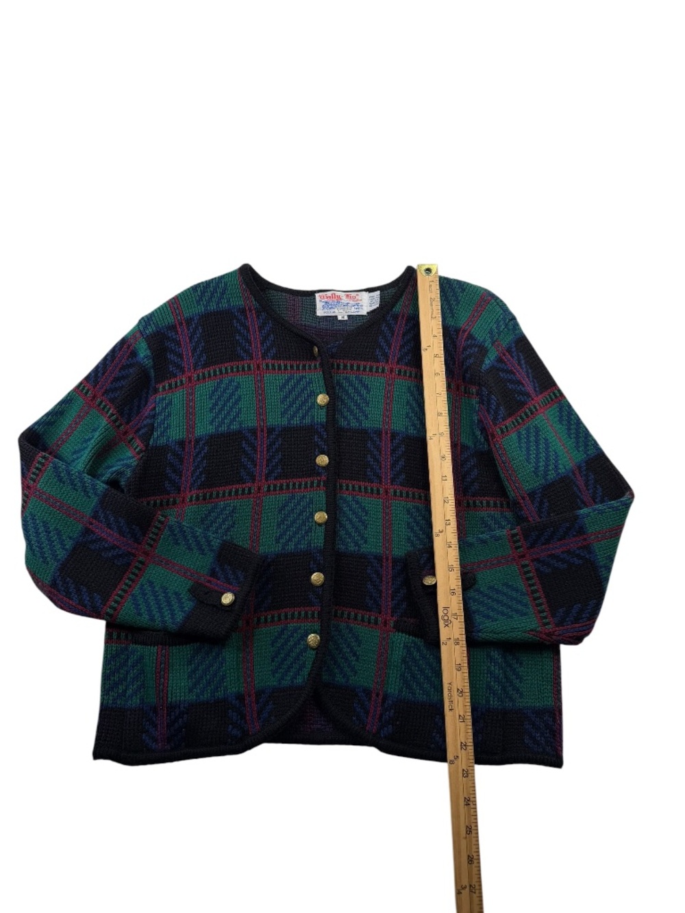 Vintage 80s tally ho plaid button front preppy cardigan sweater 2XL - Picture 9 of 10
